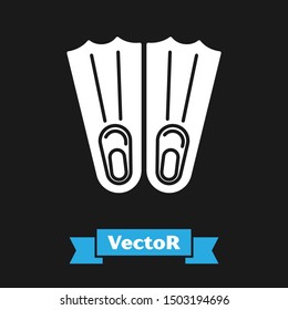 White Rubber flippers for swimming icon isolated on black background. Diving equipment. Extreme sport. Sport equipment.  Vector Illustration