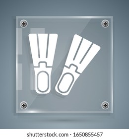 White Rubber flippers for swimming icon isolated on grey background. Diving equipment. Extreme sport. Sport equipment. Square glass panels. Vector Illustration