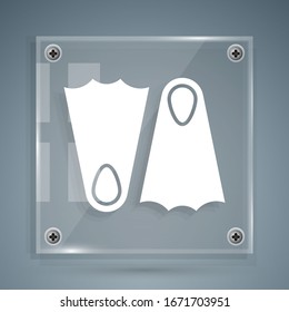 White Rubber flippers for swimming icon isolated on grey background. Diving equipment. Extreme sport. Sport equipment. Square glass panels. Vector Illustration