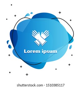 White Rubber gloves icon isolated on white background. Latex hand protection sign. Housework cleaning equipment symbol. Abstract banner with liquid shapes. Vector Illustration