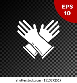 White Rubber gloves icon isolated on transparent dark background. Latex hand protection sign. Housework cleaning equipment symbol.  Vector Illustration
