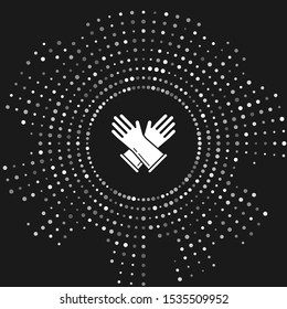 White Rubber gloves icon isolated on grey background. Latex hand protection sign. Housework cleaning equipment symbol. Abstract circle random dots. Vector Illustration