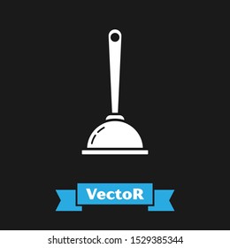 White Rubber plunger with wooden handle for pipe cleaning icon isolated on black background. Toilet plunger.  Vector Illustration