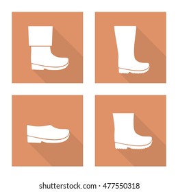 White Rubber Shoes icon with long shadow for design. Autumn set. Vector illustration.
