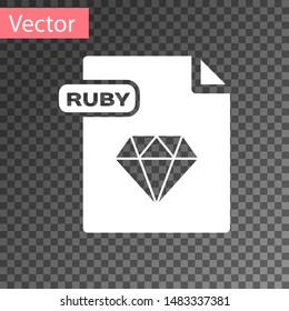 White RUBY file document. Download ruby button icon isolated on transparent background. RUBY file symbol.  Vector Illustration