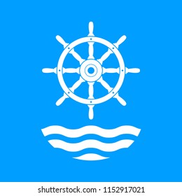 White rudder vector icon on blue background  