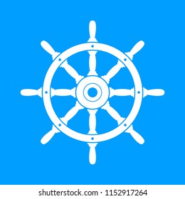 White rudder vector icon on blue background  