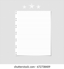 White Ruled, Striped Notebook, Copybook Paper Sheet And Stars On Gray Squared Background.