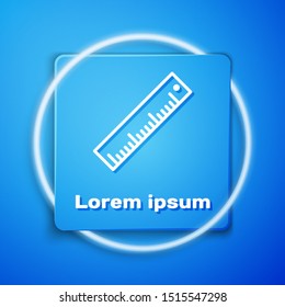 White Ruler icon isolated on blue background. Straightedge symbol. Blue square button. Vector Illustration