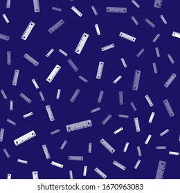 White Ruler icon isolated seamless pattern on blue background. Straightedge symbol.  Vector Illustration