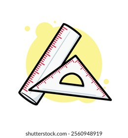 White Ruler and Triangle Ruler Cartoon Icon Vector Illustration. Isolated background. School office stationery supplies