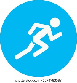 A white running exercise icon on a light blue circular background, symbolizing cardiovascular fitness and endurance. The design promotes an active, healthy lifestyle, encouraging movement and vitality