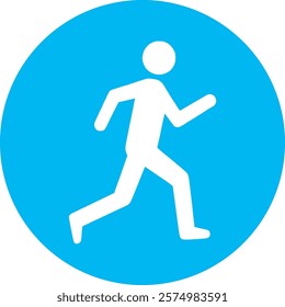 A white running exercise icon on a light blue circular background, symbolizing cardiovascular fitness and endurance. The design promotes an active, healthy lifestyle, encouraging movement and vitality