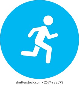 A white running exercise icon on a light blue circular background, symbolizing cardiovascular fitness and endurance. The design promotes an active, healthy lifestyle, encouraging movement and vitality