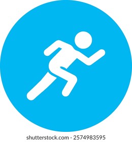 A white running exercise icon on a light blue circular background, symbolizing cardiovascular fitness and endurance. The design promotes an active, healthy lifestyle, encouraging movement and vitality