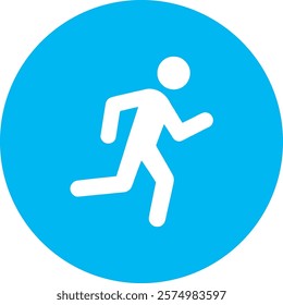 A white running exercise icon on a light blue circular background, symbolizing cardiovascular fitness and endurance. The design promotes an active, healthy lifestyle, encouraging movement and vitality