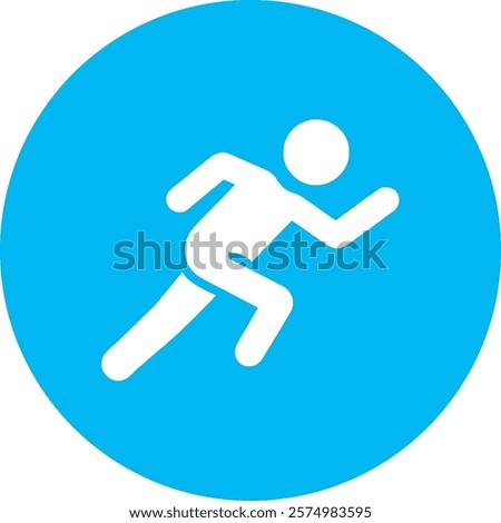 A white running exercise icon on a light blue circular background, symbolizing cardiovascular fitness and endurance. The design promotes an active, healthy lifestyle, encouraging movement and vitality