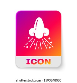 White Runny nose icon isolated on white background. Rhinitis symptoms, treatment. Nose and sneezing. Nasal diseases. Rectangle color button. Vector Illustration