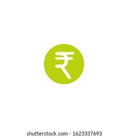 White rupee sign in green circle. Flat icon. Isolated on white. Economy, finance, money symbol. Paying pictogram. Vector illustration.