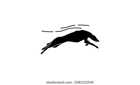 White Russian Borzoi  running, black isolated silhouette