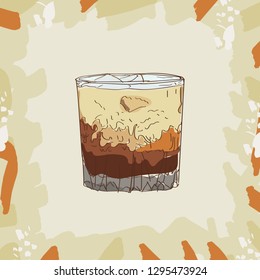 White russian cocktail illustration. Alcoholic bar drink hand drawn. Pop art