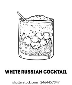 White russian cocktail illustration. Hand drawn sketch. Vector illustration. Isolated object.