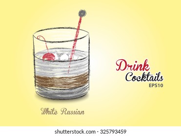 White Russian cocktails drinks vector illustration