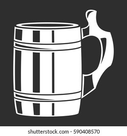 The white rustic wooden cup for beverage isolated on black vector illustration.