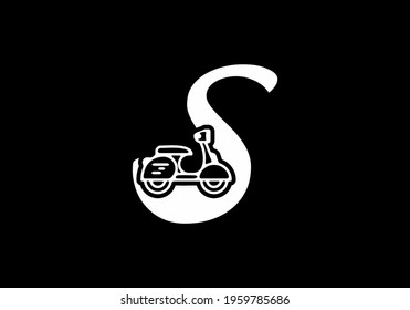 White S initial letter with scooter symbol on black background