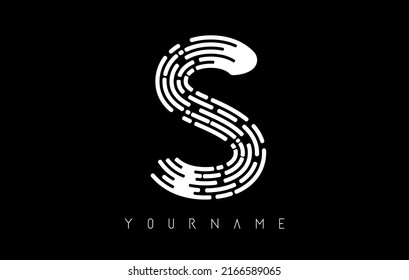 White S letter logo concept. Creative Minimal Monochrome Monogram emblem design template with lines and finger print pattern. 