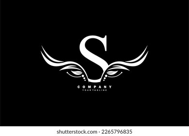 Diseño del logotipo de la letra S blanca con adorno de plumas en forma de ala. emblema de monograma, logotipo de tipografía. carta inicial.apta para logotipos de negocios, boutique, empresa, moda, hotel, etc