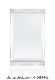 White Sachet packaging not have label isolated on a white background. For mock up powder drink, cosmetic, washing powder and other.