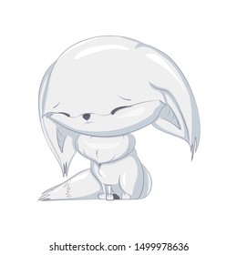 White sad angry fox isolated vector clip-art, adorable cartoon character design.