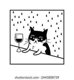 White Sad Cat. Vector Illustration Design by Bedaceritaart