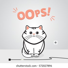 White sad cat. Vector illustration