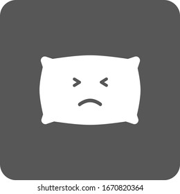 White sad pillow icon on grey background. Emotions