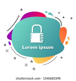 White Safe combination lock icon isolated on white background. Combination padlock. Security, safety, protection, password, privacy. Abstract banner with liquid shapes. Vector Illustration