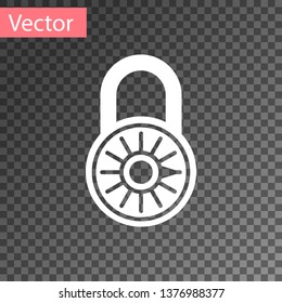 White Safe combination lock wheel icon isolated on transparent background. Combination padlock. Security, safety, protection, password, privacy concept. Vector Illustration