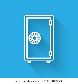 White Safe icon isolated with long shadow. The door safe a bank vault with a combination lock. Reliable Data Protection. Vector Illustration