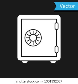 White Safe icon isolated on black background. The door safe a bank vault with a combination lock. Reliable Data Protection. Vector Illustration