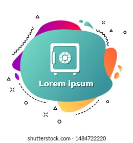 White Safe icon isolated on white background. The door safe a bank vault with a combination lock. Reliable Data Protection. Abstract banner with liquid shapes. Vector Illustration