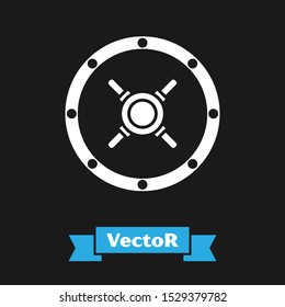 White Safe icon isolated on black background. The door safe a bank vault with a combination lock. Reliable Data Protection.  Vector Illustration