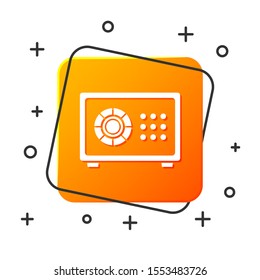 White Safe icon isolated on white background. The door safe a bank vault with a combination lock. Reliable Data Protection. Orange square button. Vector Illustration