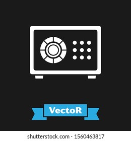 White Safe icon isolated on black background. The door safe a bank vault with a combination lock. Reliable Data Protection.  Vector Illustration