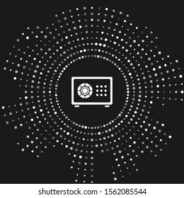 White Safe icon isolated on grey background. The door safe a bank vault with a combination lock. Reliable Data Protection. Abstract circle random dots. Vector Illustration