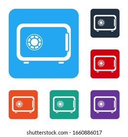 White Safe icon isolated on white background. The door safe a bank vault with a combination lock. Reliable Data Protection. Set icons in color square buttons. Vector Illustration