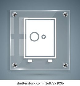 White Safe icon isolated on grey background. The door safe a bank vault with a combination lock. Reliable Data Protection. Square glass panels. Vector Illustration