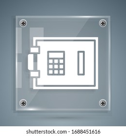 Icono de White Safe aislado en fondo gris. La puerta protege una bóveda de banco con una cerradura combinada. Protección de datos confiable. Paneles de vidrio cuadrado. Ilustración vectorial