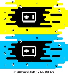 Icono de White Safe aislado en el fondo negro. La puerta protege una bóveda de banco con una cerradura combinada. Protección de datos fiable.  Vector