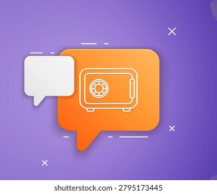 White Safe icon isolated on purple background. The door safe a bank vault with a combination lock. Reliable Data Protection. Orange speech bubble symbol. Vector